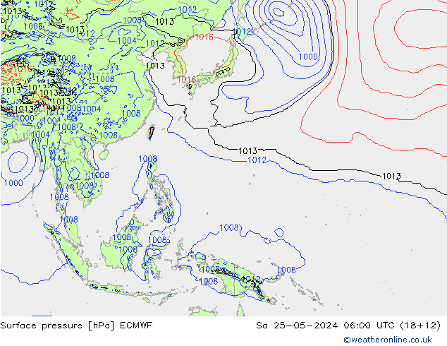 Surface pressure ECMWF Sa 25.05.2024 06 UTC