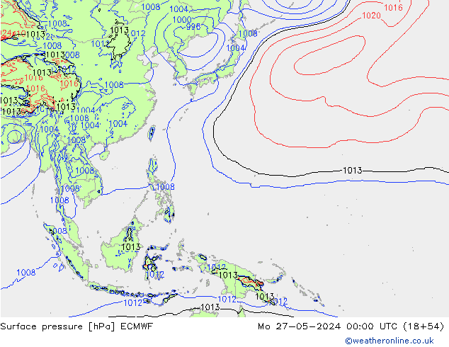 Atmosférický tlak ECMWF Po 27.05.2024 00 UTC