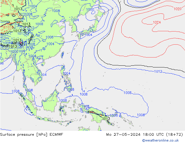 Surface pressure ECMWF Mo 27.05.2024 18 UTC