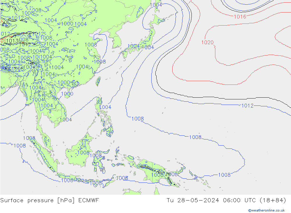 pressão do solo ECMWF Ter 28.05.2024 06 UTC