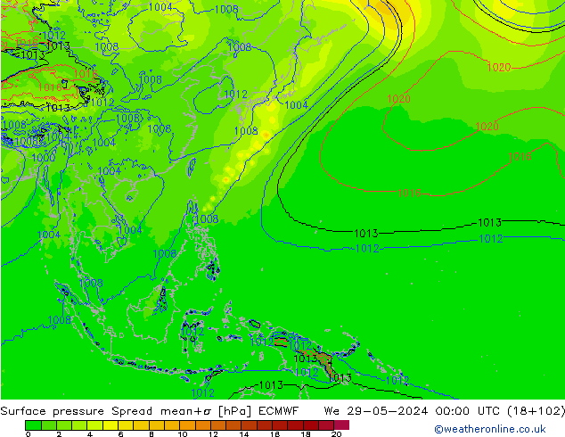 Atmosférický tlak Spread ECMWF St 29.05.2024 00 UTC