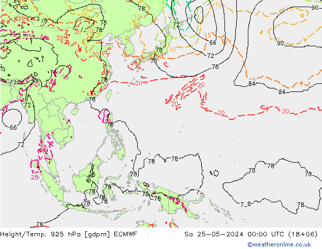 Height/Temp. 925 гПа ECMWF сб 25.05.2024 00 UTC