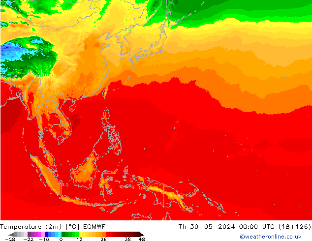 карта температуры ECMWF чт 30.05.2024 00 UTC