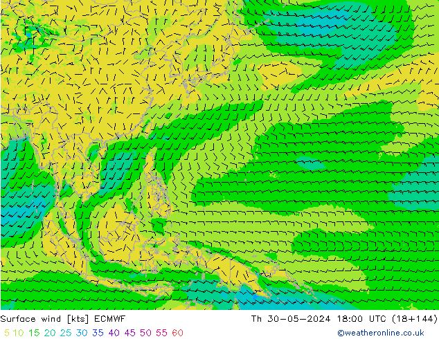 Wind 10 m ECMWF do 30.05.2024 18 UTC