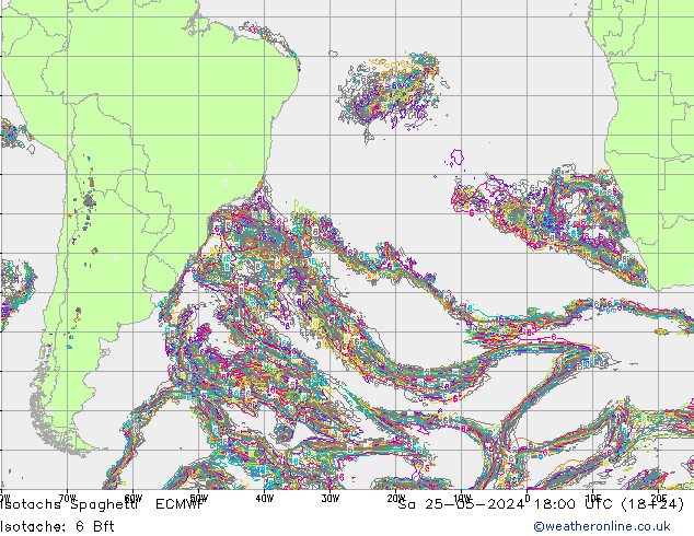 Isotachs Spaghetti ECMWF Sa 25.05.2024 18 UTC