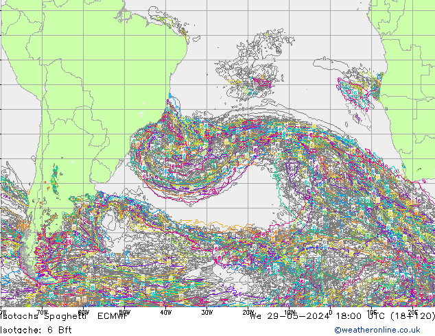 Eşrüzgar Hızları Spaghetti ECMWF Çar 29.05.2024 18 UTC