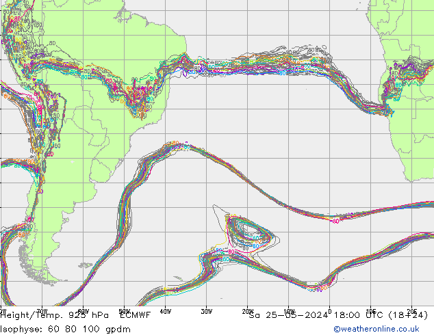 Height/Temp. 925 hPa ECMWF Sa 25.05.2024 18 UTC