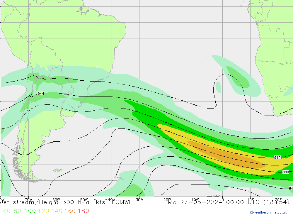 Jet stream/Height 300 hPa ECMWF Mo 27.05.2024 00 UTC