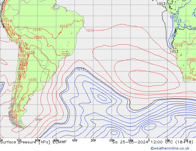 Surface pressure ECMWF Sa 25.05.2024 12 UTC