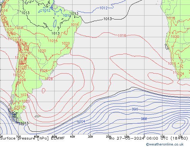 Presión superficial ECMWF lun 27.05.2024 06 UTC