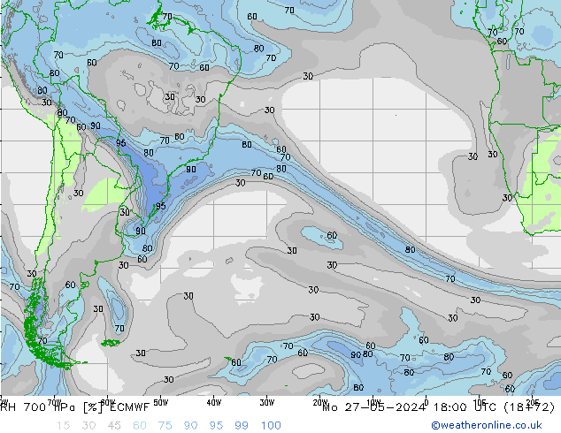 RH 700 hPa ECMWF Seg 27.05.2024 18 UTC