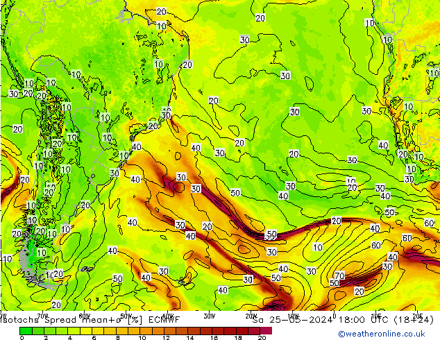 Isotachs Spread ECMWF Sa 25.05.2024 18 UTC