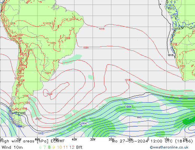 High wind areas ECMWF lun 27.05.2024 12 UTC