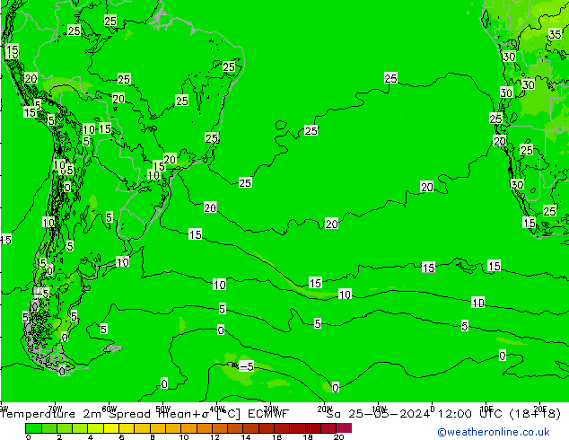 Temperatuurkaart Spread ECMWF za 25.05.2024 12 UTC