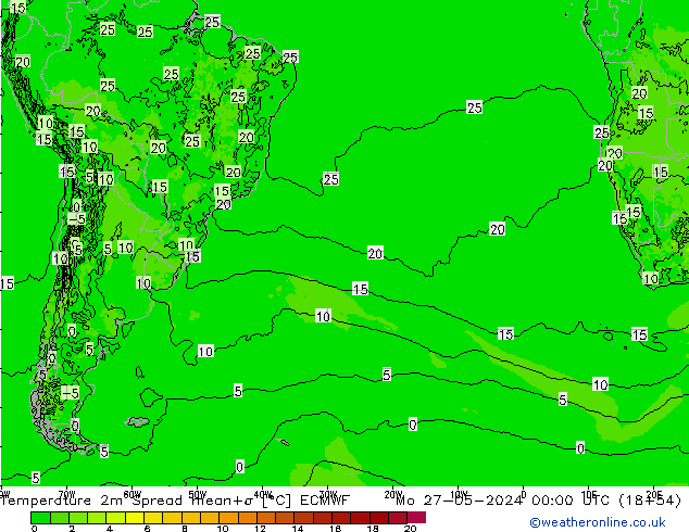 Temperatura 2m Spread ECMWF lun 27.05.2024 00 UTC