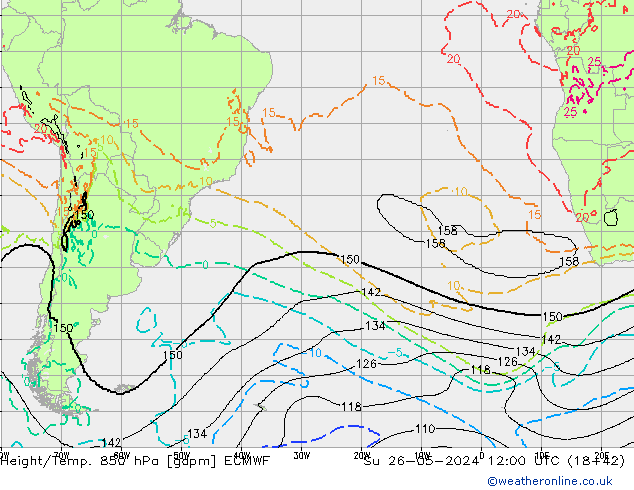 Hoogte/Temp. 850 hPa ECMWF zo 26.05.2024 12 UTC