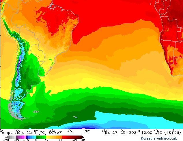 Sıcaklık Haritası (2m) ECMWF Pzt 27.05.2024 12 UTC