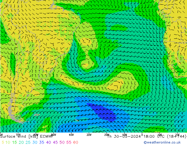 Surface wind ECMWF Th 30.05.2024 18 UTC