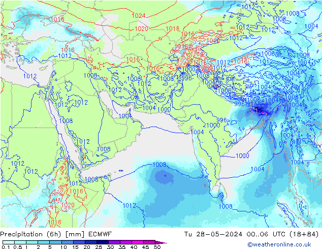 Precipitazione (6h) ECMWF mar 28.05.2024 06 UTC