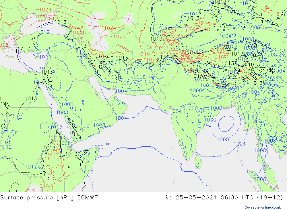 Surface pressure ECMWF Sa 25.05.2024 06 UTC