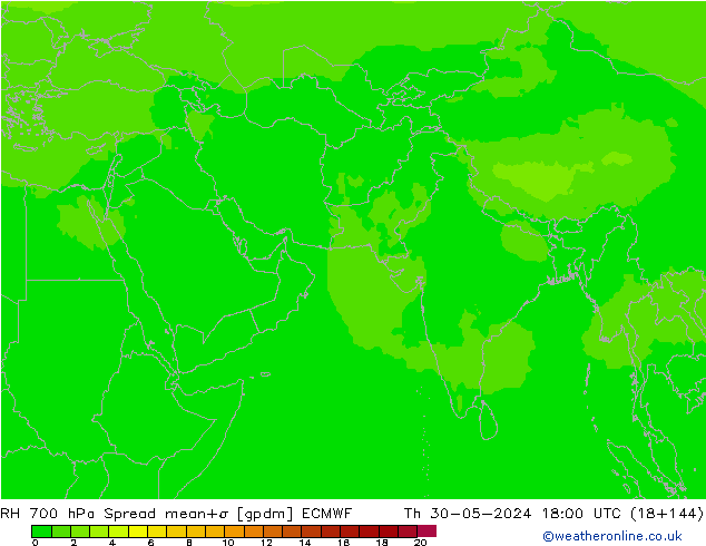 RH 700 hPa Spread ECMWF Qui 30.05.2024 18 UTC