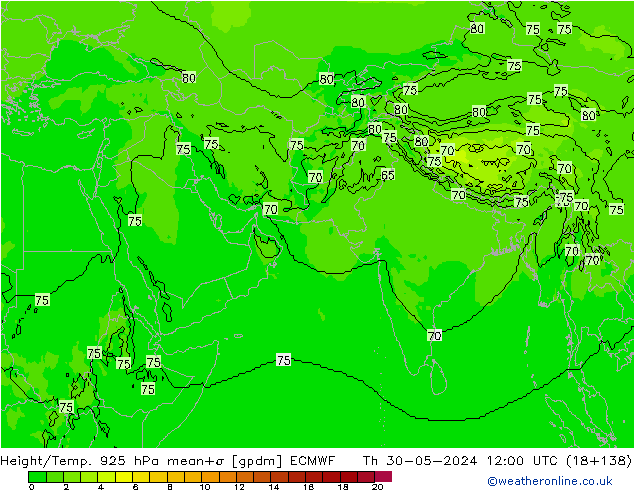 Height/Temp. 925 hPa ECMWF czw. 30.05.2024 12 UTC