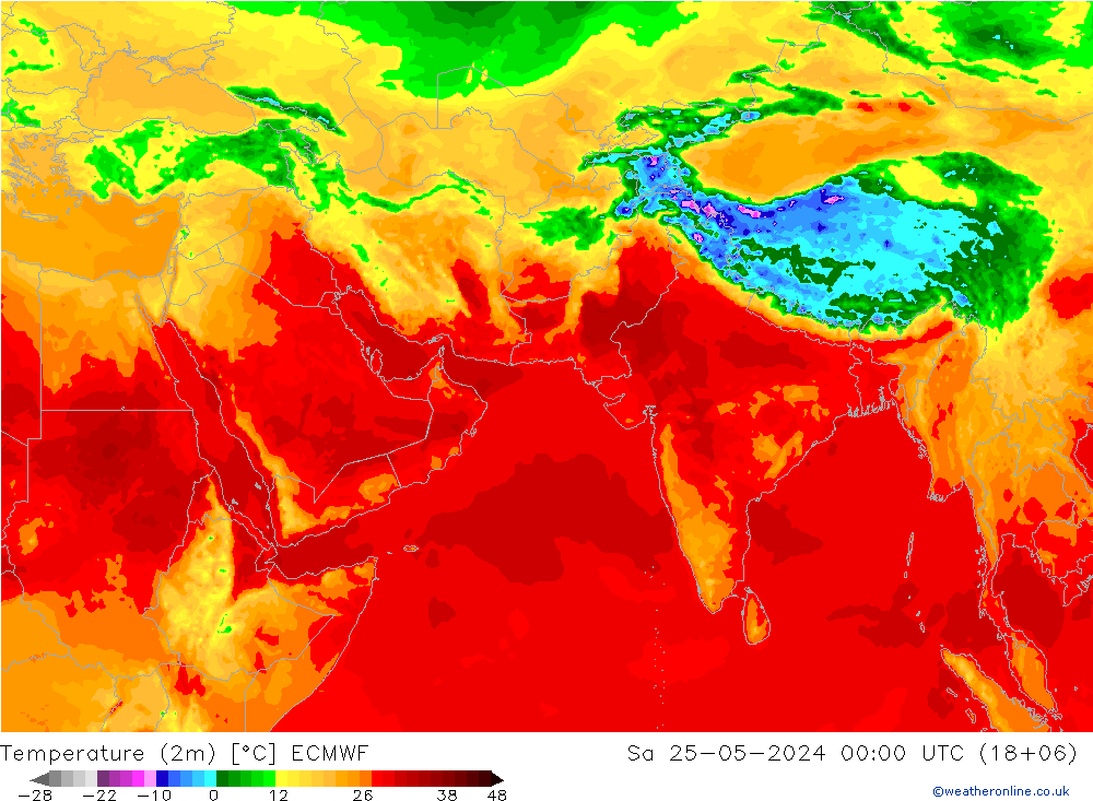 Temperatura (2m) ECMWF sab 25.05.2024 00 UTC