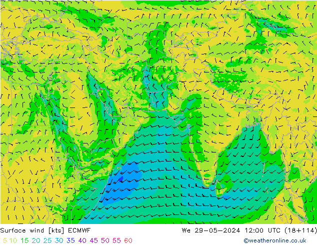 ветер 10 m ECMWF ср 29.05.2024 12 UTC