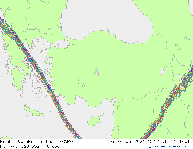 Geop. 500 hPa Spaghetti ECMWF vie 24.05.2024 18 UTC