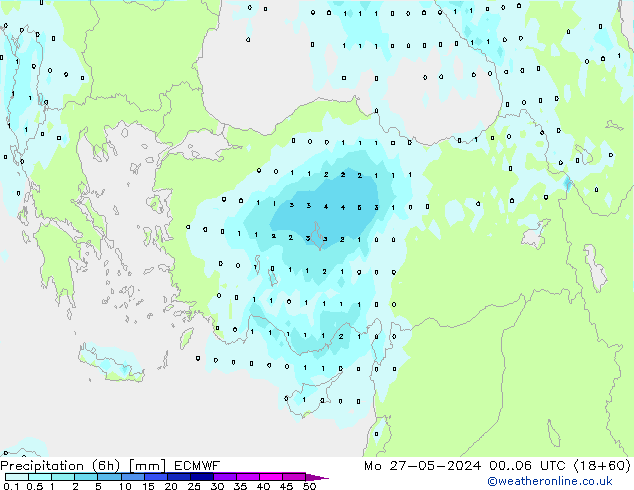 Precipitation (6h) ECMWF Po 27.05.2024 06 UTC