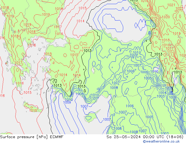 Presión superficial ECMWF sáb 25.05.2024 00 UTC