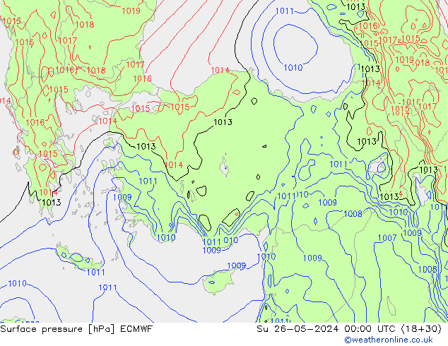 Luchtdruk (Grond) ECMWF zo 26.05.2024 00 UTC