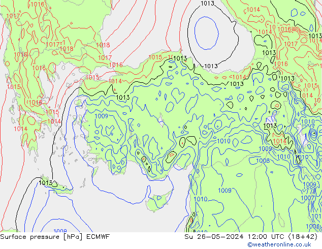 Pressione al suolo ECMWF dom 26.05.2024 12 UTC