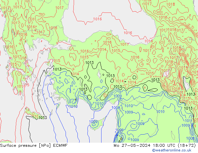 Surface pressure ECMWF Mo 27.05.2024 18 UTC