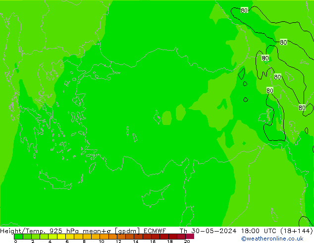 Height/Temp. 925 hPa ECMWF Čt 30.05.2024 18 UTC