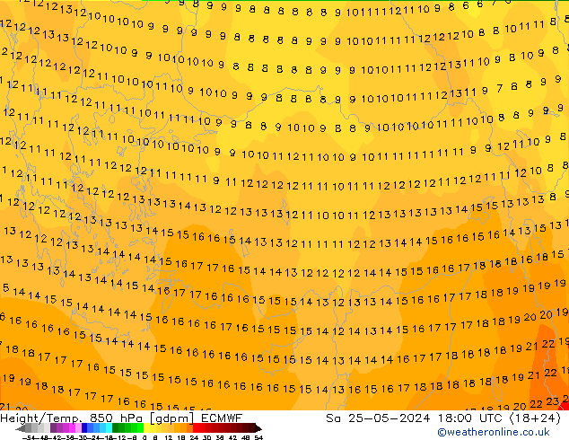 Height/Temp. 850 hPa ECMWF So 25.05.2024 18 UTC