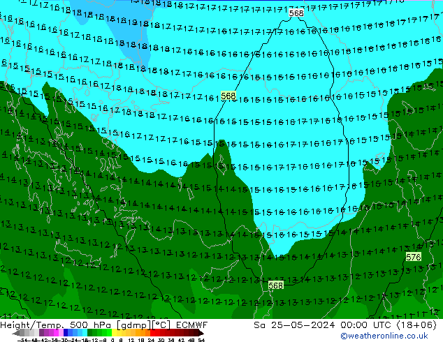 Height/Temp. 500 hPa ECMWF so. 25.05.2024 00 UTC