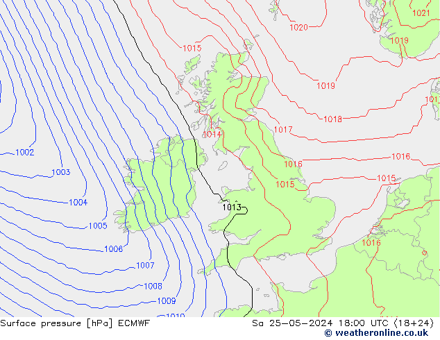 Bodendruck ECMWF Sa 25.05.2024 18 UTC