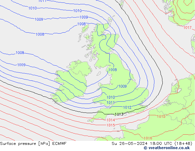 Surface pressure ECMWF Su 26.05.2024 18 UTC