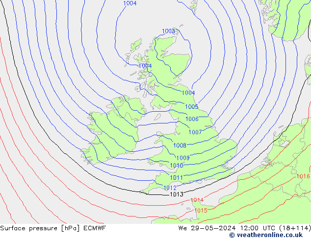 Surface pressure ECMWF We 29.05.2024 12 UTC