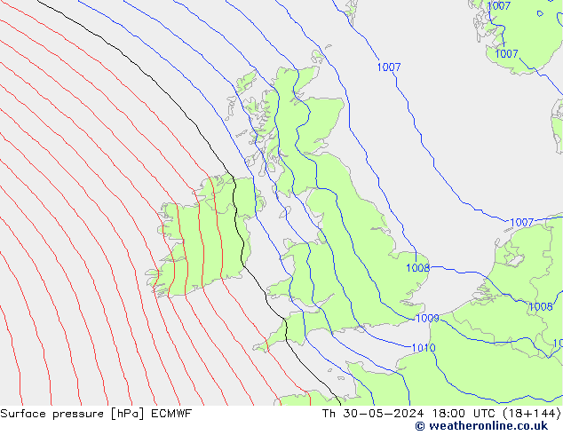 Atmosférický tlak ECMWF Čt 30.05.2024 18 UTC