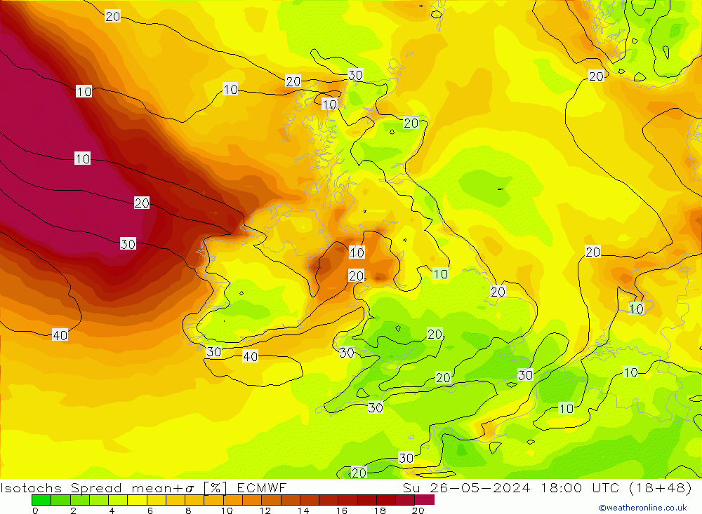 Isotaca Spread ECMWF dom 26.05.2024 18 UTC