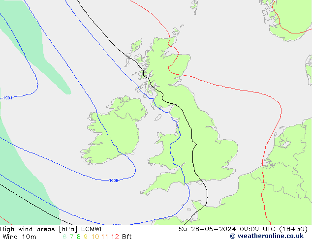 High wind areas ECMWF Su 26.05.2024 00 UTC