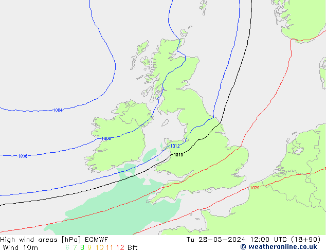 High wind areas ECMWF вт 28.05.2024 12 UTC