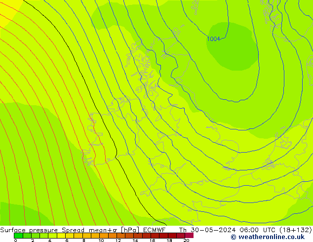 Surface pressure Spread ECMWF Th 30.05.2024 06 UTC