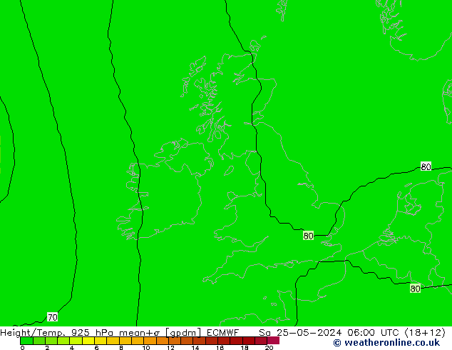 Height/Temp. 925 hPa ECMWF Sa 25.05.2024 06 UTC