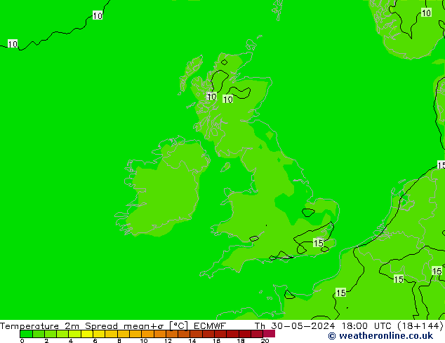 Sıcaklık Haritası 2m Spread ECMWF Per 30.05.2024 18 UTC