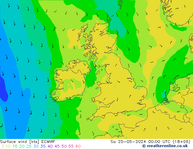 Viento 10 m ECMWF sáb 25.05.2024 00 UTC