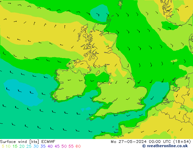 Vento 10 m ECMWF Seg 27.05.2024 00 UTC