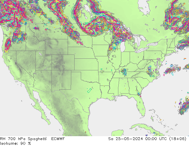 Humidité rel. 700 hPa Spaghetti ECMWF sam 25.05.2024 00 UTC